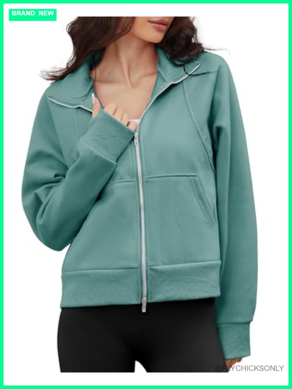 Women's Zip Up Fleece Sweatshirt Oversized Thumbholes Stand Collar Casual